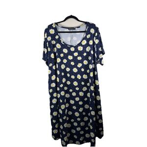 Navy Shirt Dress Daisy Plays Size 4X Swing Dress Daisies Flowers Pockets Stretch